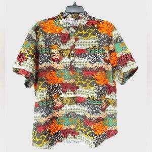 Multicolor patterned short sleeve button up shirt #streetwear #vintage #tribal